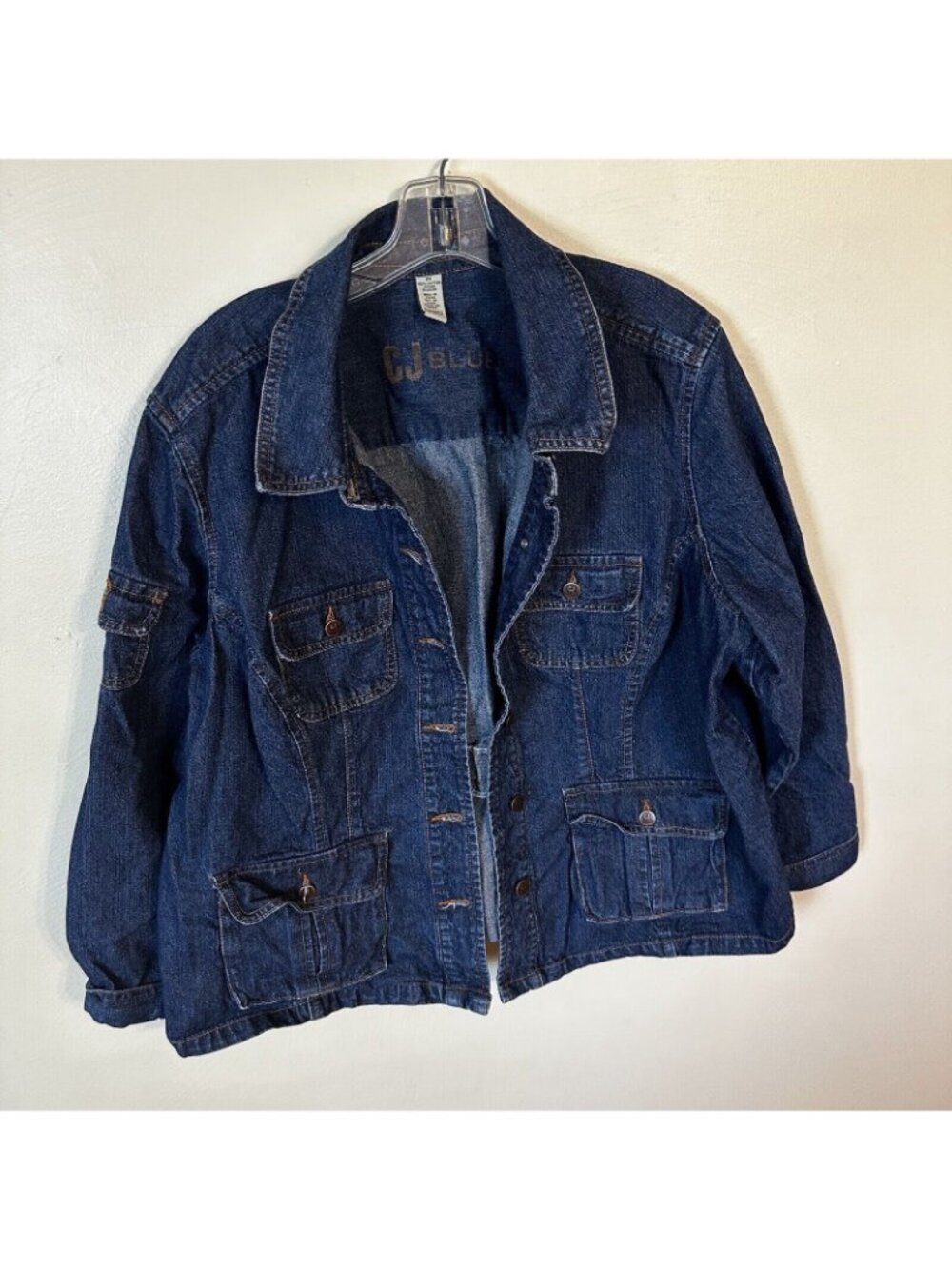 CJ Blue Womens 2X Denim Jacket Oversized Lightweight Coat Workwear Y2K Pockets - Picture 2 of 11